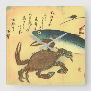 Kani of Kegani & Saba - Japanse vis van Hiroshige Vierkante Klok