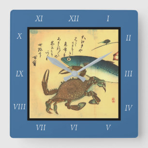 Kani of Kegani & Saba - Japanse vis van Hiroshige Vierkante Klok