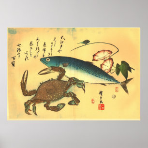 Kani & Saba - Japanse visafdruk van Hiroshige Poster
