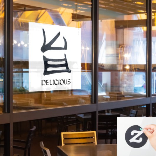 Kanji Delicious black window cling Raamsticker (Restaurant Raam)