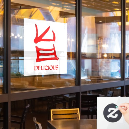 Kanji Delicious red window cling Raamsticker (Restaurant Raam)
