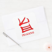 Kanji Delicious rouge grand carré stickers (Enveloppe)