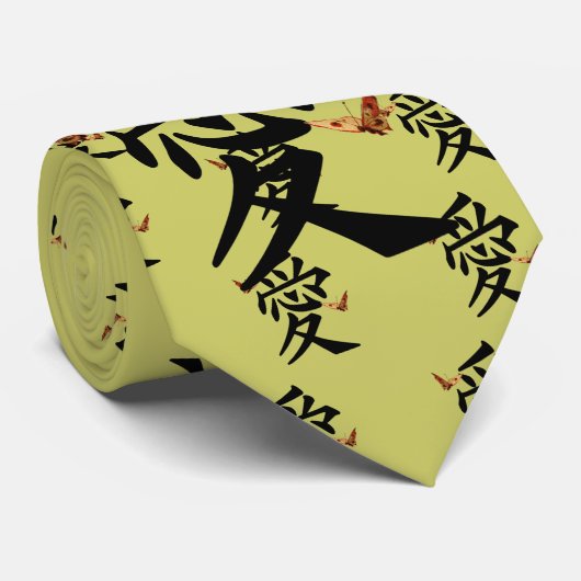 Kanji for Love with Two Butterflies Stropdas (Opgerold)