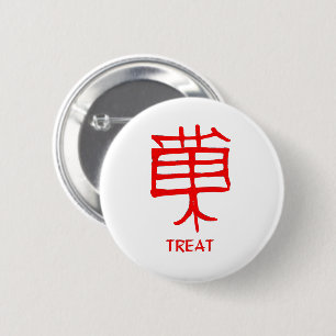 Kanji Treat Red-ronde-knop Ronde Button 5,7 Cm