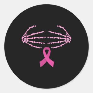 Kanker Bewustzijn Skelet Handen BH Ribbon Vrouwen Ronde Sticker