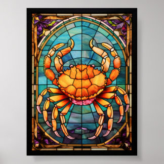 Kanker de Krab Glas-in-lood Zodiac Kunst Poster