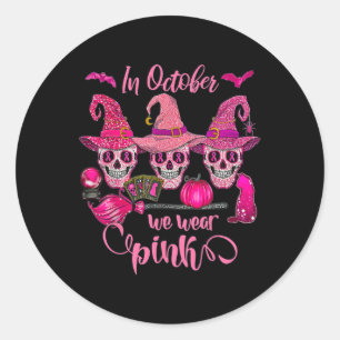 Kanker Draag Roze Halloween Pompoen Ronde Sticker