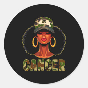 Kanker Koningin Zwarte Vrouw Met Cap Camo Afro Mei Ronde Sticker