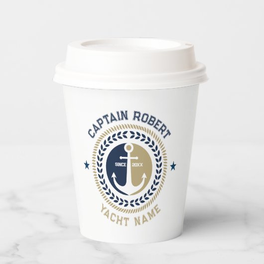 Kanker voor blauwe en gouden zeeschepen papieren bekers (Voorkant)