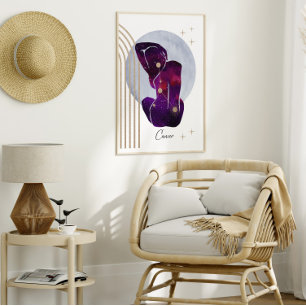 Kanker Vrouwelijk Paarse Zodiac Design Poster