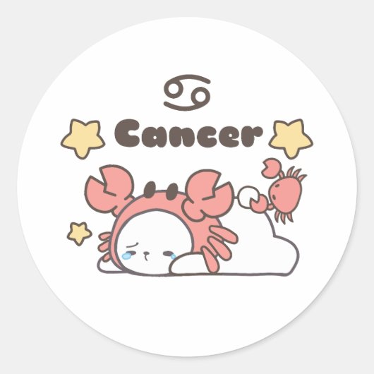 Kanker Zodiac Charm - Schattig Krab-Capped Bunny Ronde Sticker (Voorkant)
