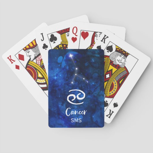 Kanker Zodiac Constellation Blue Galaxy Monogram Pokerkaarten (Achterkant)