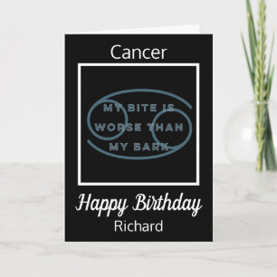 Kanker Zodiac Fun Quote in Black in White Birthday Kaart