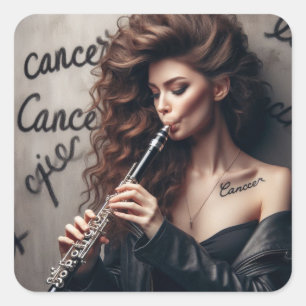 Kanker Zodiac Muzikant Klarinet Vierkante Sticker