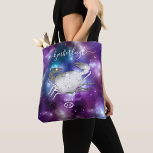 Kanker Zodiac Sign Cosmic Monogram Name Paars Draagtas