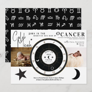 Kanker Zon & Maan Teken Zodiac Geboorte Aankondigi Kaart
