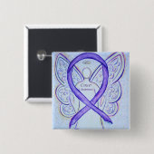 Kankerbewustmaking Violet Ribbon Angel - Aangepast Vierkante Button 5,1 Cm (Voorkant /achterkant)