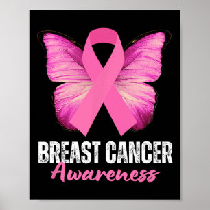 Kankerbewustzijn roze lint vlinder poster