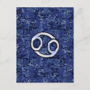 Kankerdiersymbool Navy Blue Digital Camouflage Briefkaart
