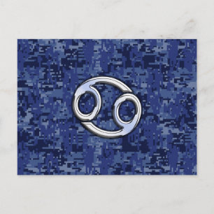 Kankerdiersymbool Navy Blue Digital Camouflage Briefkaart