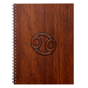 Kankerdiersymbool op Mahogany Wood Style Notitieboek