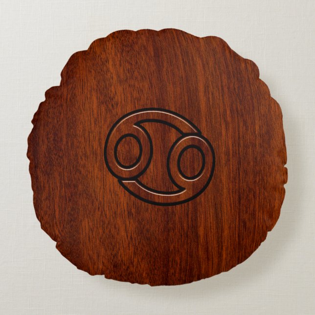 Kankerdiersymbool op Mahogany Wood Style Rond Kussen (Voorkant)