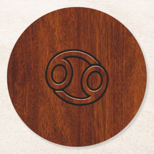 Kankerdiersymbool op Mahogany Wood Style Ronde Kartonnen Onderzetter
