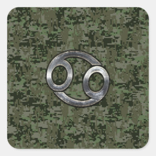 Kankerdiersymbool op Woodland Digital Camo Vierkante Sticker