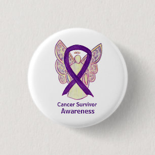 Kankeroveraardigheid Ribbon Paarse Angel Pins Ronde Button 3,2 Cm