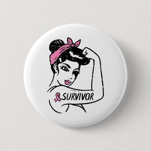 Kankeroverlevende Rosie Riveter Pink Awareness Wom Ronde Button 5,7 Cm (Voorkant)