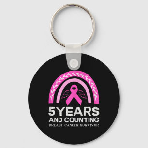 Kankeroverlevende T-shirt 5 jaar kankervrij roze R Sleutelhanger
