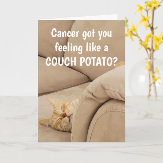 Kankersteun Couch Potato Cat Kaart (Gele Bloem)