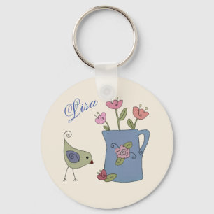 Kanne mit Vogel personalisiert Sleutelhanger