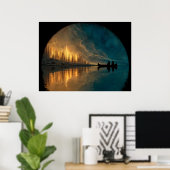 Kano en halve maan op een meer poster (Thuiskantoor)