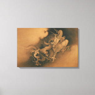 Kanō Hōgai Two Dragons in Clouds Canvas Afdruk