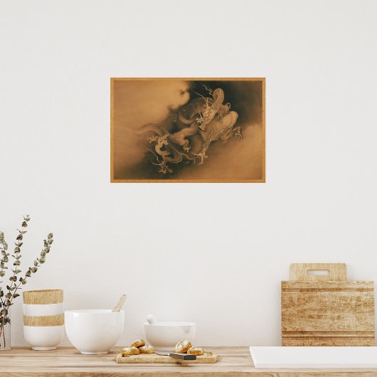 Kanō Hōgai Two Dragons in Clouds Poster (Keuken)
