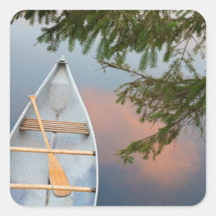 Kano op meer bij zonsondergang, Canada Vierkante Sticker