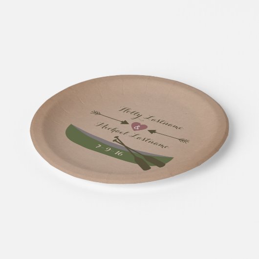 Kano + pijlen rustieke bruiloft papieren bordje (Gekanteld)