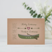 Kanoe + pijlen met hartslag sparen de datum save the date (Staand voorkant)