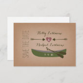 Kanoe + pijlen met hartslag sparen de datum save the date (Voorkant / Achterkant)