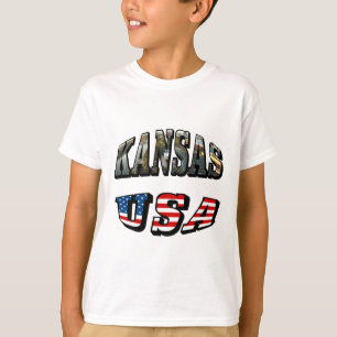 Kansas Afbeelding en USA Flag Font T-shirt