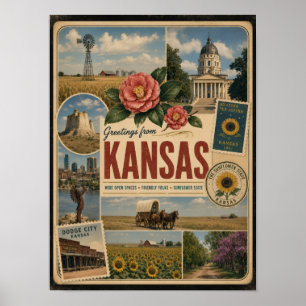 Kansas Authentieke Vintage Stijl Poster