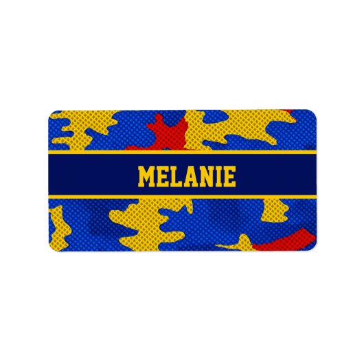 Kansas Blue Red Yellow Vibrant Camo Pattern Etiket (Voorkant)