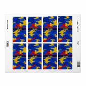 Kansas Blue Red Yellow Vibrant Camo Pattern Etiket (Full Sheet)
