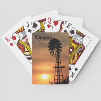 Kansas Brandend oranje zonsondergang met een windm Pokerkaarten