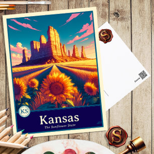 Kansas Carte postale de style anime à ombrage de