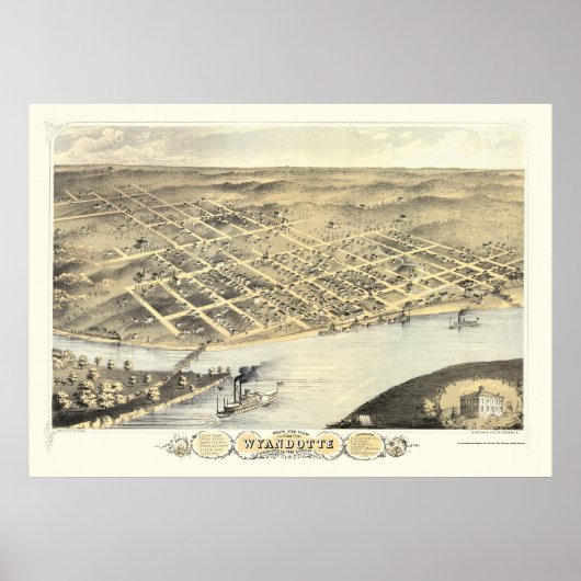 Kansas City, KS Panoramic Map - 1869 Poster (Voorkant)