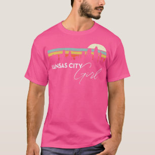Kansas City Meisje Retro Sunset City Skyline Souve T-shirt