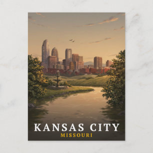 Kansas City Missouri Fontein Skyline Kunst Briefkaart