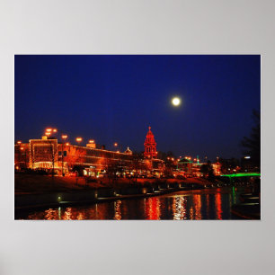 Kansas City Plaza kerstlichten onder volle maan Poster